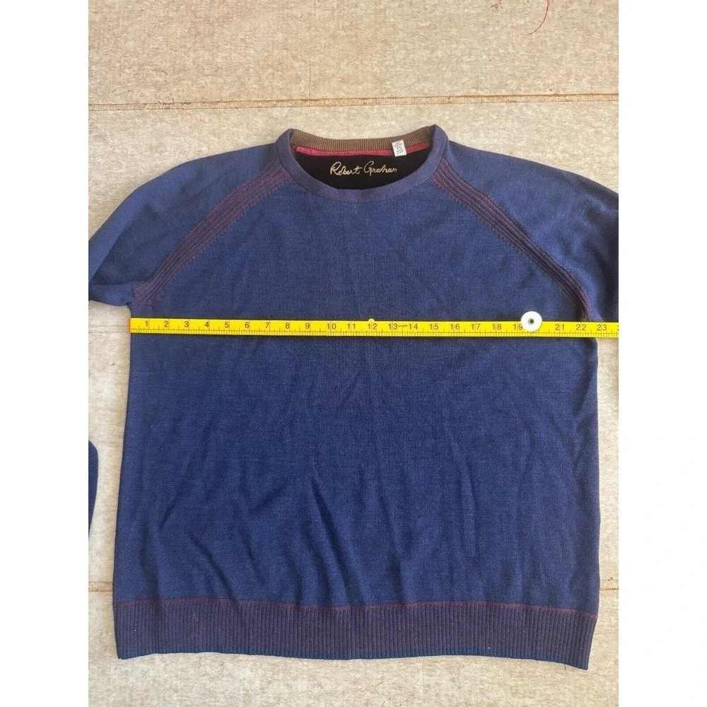 Robert Graham Sweater Men's XL Blue Crew Neck Red‎ Trim Classic Fit EUC Preppy